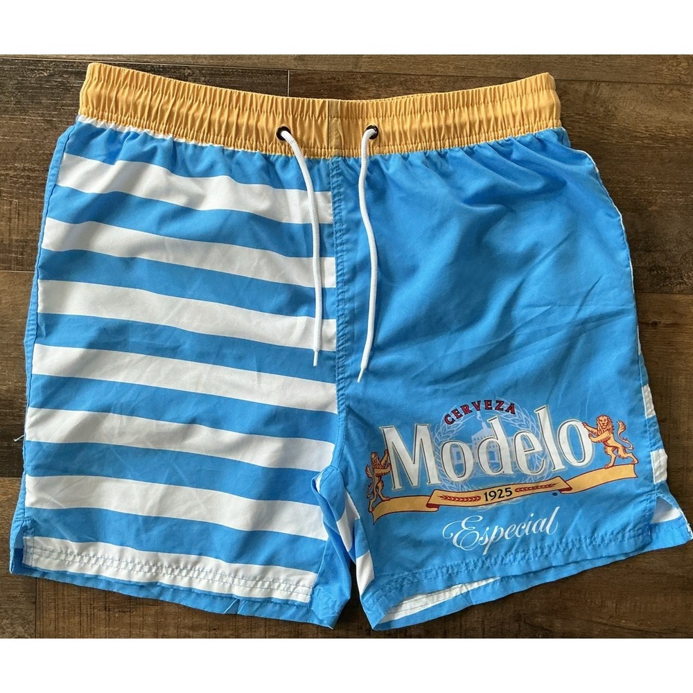 Modelo Swim Trunks Mens Medium Board Shorts Cerveza Bottoms Beer Logo